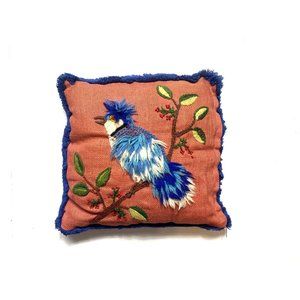 Vintage Handmade Bird Pillow Cover Case Needlepoint Applique Tropical Rare Zip